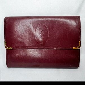 Vintage Cartier Paris Bordeaux Leather Wallet with Gold Details